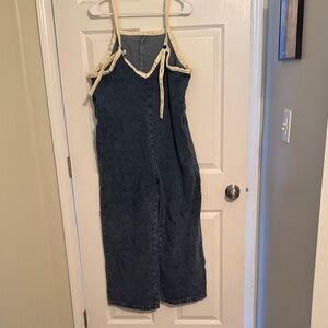Denim Jumpsuit with Cream Straps